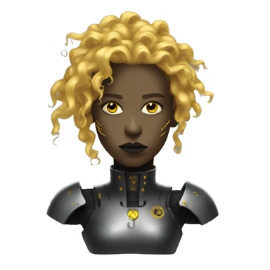 black metal female cyborg head with yellow gold curly hair sticker
