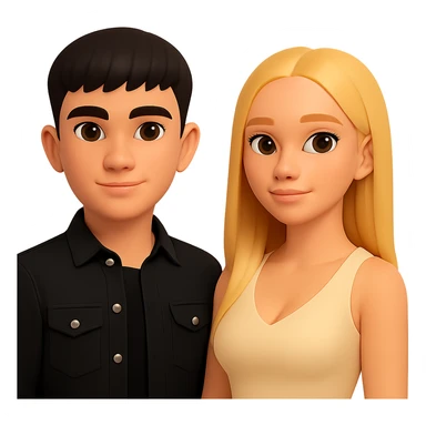 Slightly increase the volume of the upper body of the girl, separate the girl and the boy from each other, make the skin color the same for both characters. Maintain the cartoonish 3D style and keep the background transparent. sticker