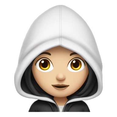 White Girl with black hair wearing hoodie with hood down sticker