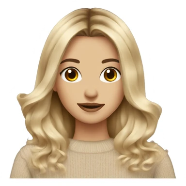 Blonde balayage long hair women beige sweater with camera sticker