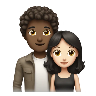 Brunette boy and brunette girl couple with black and white cat sticker