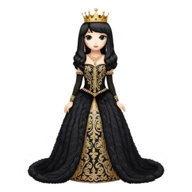cat dressed like a beautiful queen with a long pretty black wig sticker
