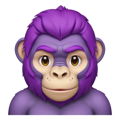 purple haired gorilla head with headrest, apple style emoji, no text, slightly different expression sticker