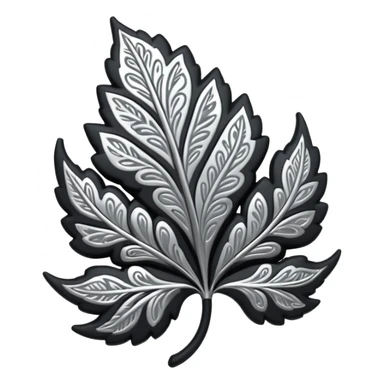 Black and silver filigree leaf, 3D, extremely detailed design sticker