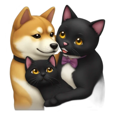 shibainu and black cat being-in-love sticker