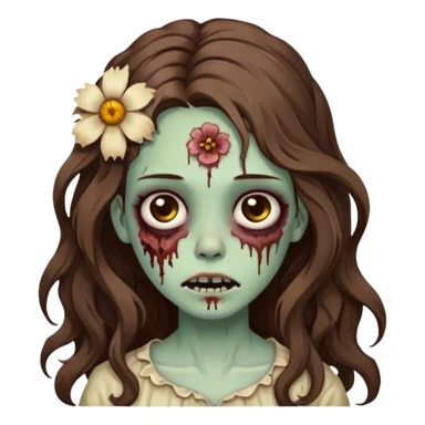 uma garota zumbi, de cabelos castanhos,ondulados e longos, com uma flor no cabelo sticker