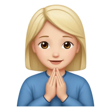 Create a blushing smile face with prayer hands by his cheek  sticker