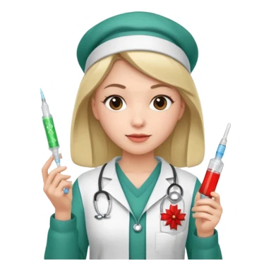 nurse wearing a christmas pullover and holding a a sting sticker