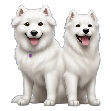 white samoyed and black labrador playing sticker