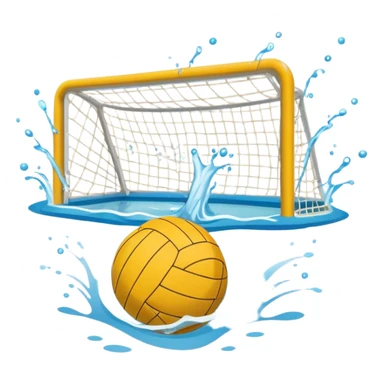 An icon showing a water polo ball floating on the surface of a pool, with a goal frame in the background, and water splashing around. The design captures the intensity of the game with visible ripples on the water. Transparent background highlights the excitement of water polo. sticker