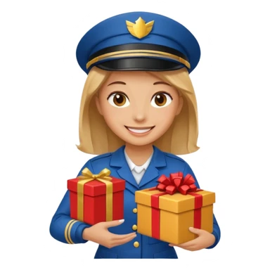 woman courier holding gift box sticker