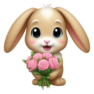 Bunny with a pink bow and a bouquet  sticker