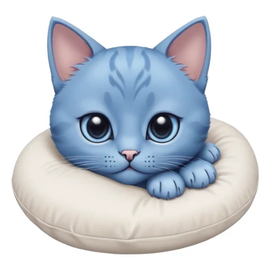 The head of a blue kitten with large eyes, resting on its big paws. The paws are placed on a pillow. Minimalist design with no detailed features, focusing on the kitten's adorable face and large paws sticker