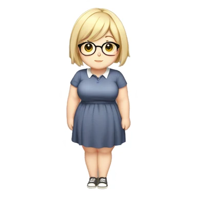 Chubby anime girl with glasses and short blond hair, full body wearing cute dress sticker