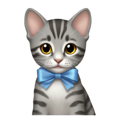Gray Tabby Kitten With Ribbon on neck sticker