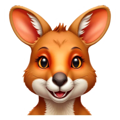 Cinematic Comical Kangaroo Portrait Emoji, Head tilted dramatically with an exaggeratedly amused expression, featuring a striking red-orange fur with a playful glint in its wide, expressive amber eyes, Simplified yet hilariously expressive features, highly detailed, glowing with a slightly sassy glow, high shine, dramatic yet playful, stylized with an air of cheeky outback mischief, bright and endearing, soft glowing outline, capturing the essence of a spirited and over‐the‐top kangaroo, so meme‐worthy it feels like it could bounce its way into internet fame instantly! sticker