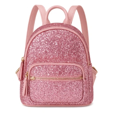 girly sparkling mini backpack, pink color, no background sticker