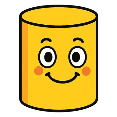 cartoonish yellow cylinder with a smiling face sticker