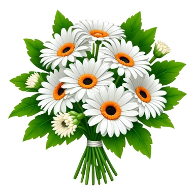 bouquet White Gerbera Daisy, luxuriant, leaf, bud, orange style sticker