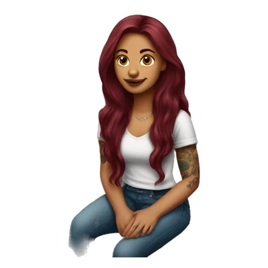 Beautiful tattooed burgundy long haired woman sitting on a bench sticker