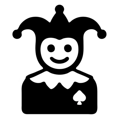 crazy colorful cute little cat jolly joker from poker, medieval, vintage, court jester, mac os icon, purple, gold and red color, head + torso. Squared shape as 3D mac os icon, symmetrical sticker