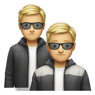 a young boy with short blonde hair with transparent white glasses and a little mostache, he is a hacker sticker