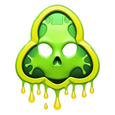 radioactive hazard symbol stylized to look like it is melting. The symbol is bright neon green and toxic yellow, with smooth dripping edges like liquid. sticker