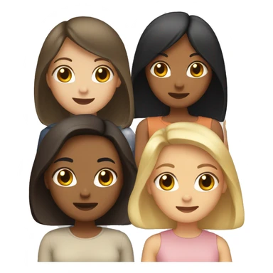 four girls, the first with black hair in a bob, the second with light brown hair to the chest, the third with long blond hair and the fourth with brown hair in a bob sticker