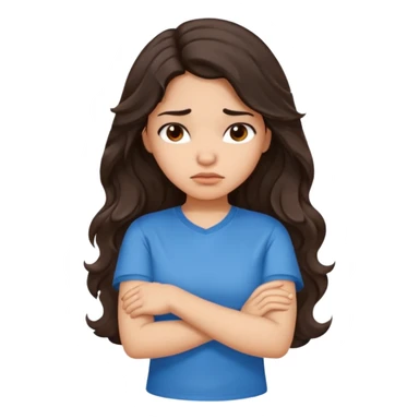 Hispanic girl with long dark brown wavy hair crossing her arms and  pouting sticker
