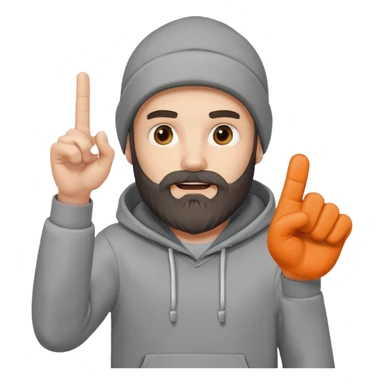 A bearded man in a hoodie, raising his foam finger with playful energy. sticker