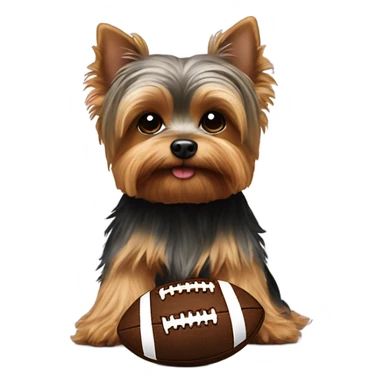 Yorkie dog sitting next to football sticker