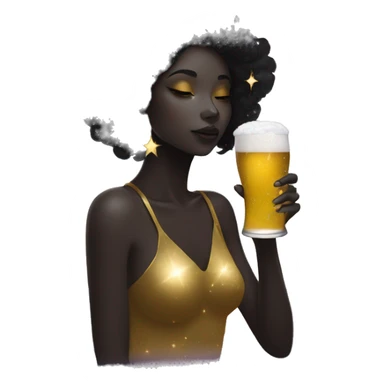 Ethereal galactic Girl wearing black and gold sat on a nebula galaxy drinking beer surrounded by golden stars and planets sticker