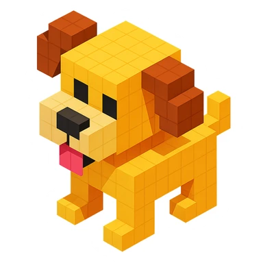 <SystemPrompt>
                <Style>
                  <Name>Voxel Emoji Art</Name>
                  <Description>A playful, isometric voxel style that mimics pixel art in 3D, commonly used for emojis, UI icons, and symbols. Rendered with bright, vibrant colors and no shadows.</Description>
                  <VisualRules>
                    <Geometry>
                      <BaseUnit>Cube</BaseUnit>
                      <GridAlignment>Isometric</GridAlignment>
                      <VoxelSize>Consistent</VoxelSize>
                    </Geometry>
                    <Color>
                      <Palette>Vivid and High Saturation</Palette>
                      <Gradient>Allowed on faces for subtle lighting</Gradient>
                    </Color>
                    <Lighting>
                      <Style>Soft studio lighting</Style>
                      <Shadows>Subtle ambient shadows</Shadows>
                    </Lighting>
                    <Detailing>
                      <Outline>None</Outline>
                      <Texture>Flat color (no texture noise)</Texture>
                      <Effects>None</Effects>
                    </Detailing>
                  </VisualRules>
                </Style>
                <Generation>
                  <PromptTemplate>
                    <![CDATA[
                      Render a voxel-style 3D illustration of a {subject}, using bright colors and blocky pixelated geometry. The object should appear playful and clean, similar to emoji aesthetics, with no shadows and no outlines. Lighting should enhance the 3D depth without harsh contrast.
                    ]]>
                  </PromptTemplate>
                </Generation>
              </SystemPrompt>
              {subject} = dog sticker