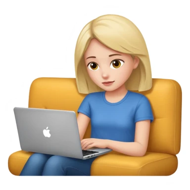 A girl is working with a laptop while lying on the sofa sticker