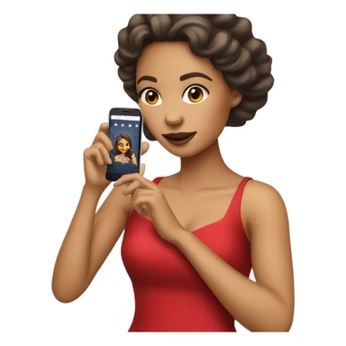 a light skin girl in red dress hold phone sticker