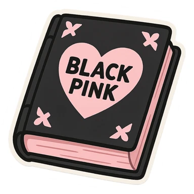 BLACKPINK-inspired gothic book, no hearts, cute and expressive, black and pink sticker