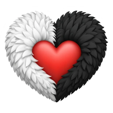 Half black half white fluffy heart sticker