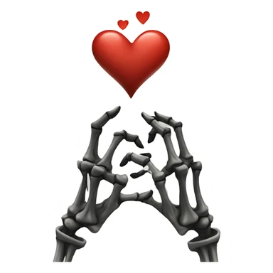 Skeleton hands doing a heart sticker
