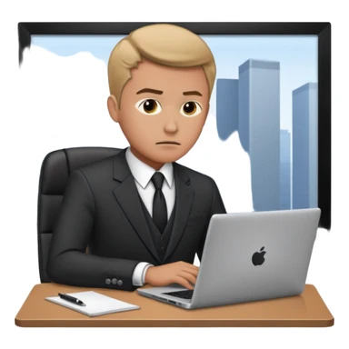 persona de traje trabajado, mirada seria. concentrado en laptop sticker