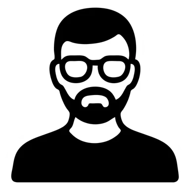 male with a light beard and glasses, solid black icon style sticker