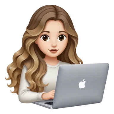 Chica blanca cabello largo con ondas, con balayage en el cabello, con MacBook  sticker