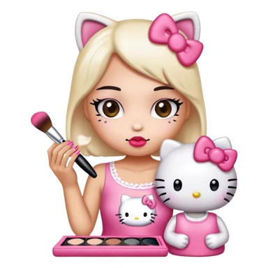 Hello kitty putting on makeup  sticker