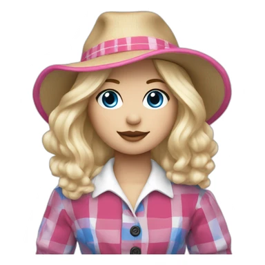 ragdoll with blond hair, pink hat and blue and white tartan dress sticker