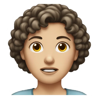White woman with dark brown curly hair angry sticker