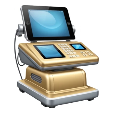 large expensive ultrasound machine that stands on the floor and is tall. sticker