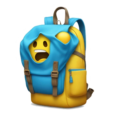 yellow emoji holding a blue backpack looking like its about to cry  sticker