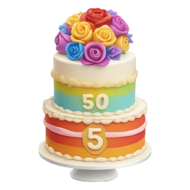 Colorful wedding cake with number 50 on top sticker