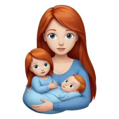 A red head with long straight hair, she has blue eyes with big boobs and a baby boy sticker