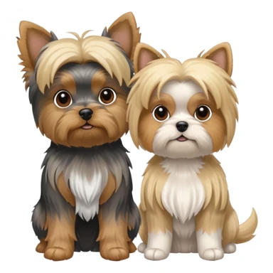 Generate a blue and tan purebred yorkie with a blonde shi tzu yorkie mix sitting next to each kther sticker