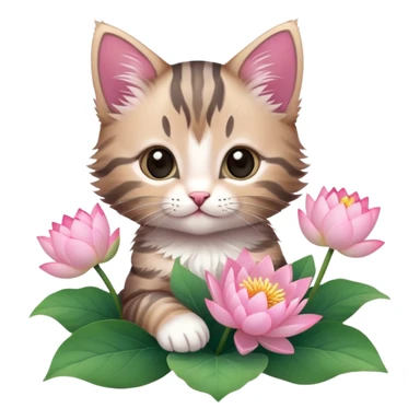 Kitten holding a bouquet of lotus flowers sticker